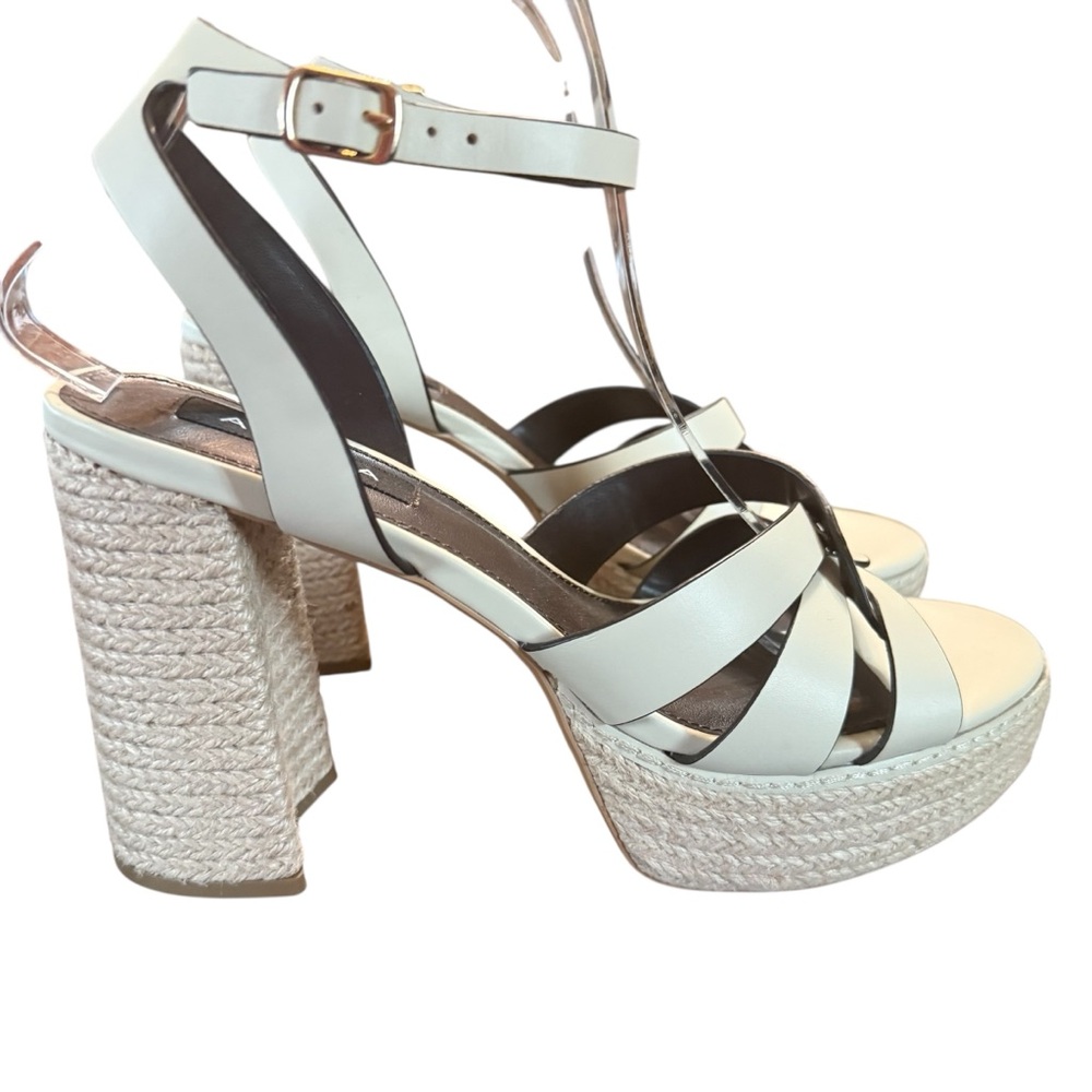 Aqua Gyen Ankle Strap Espadrille Platform Sandals Bone Leather Size 10 - Picture 1 of 10